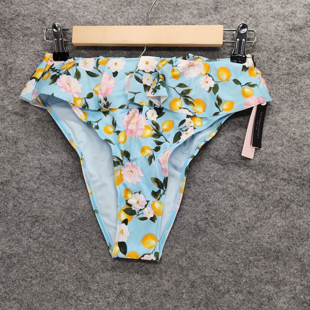 Victoria Secret Bikini Bottom Small Ruffle High Waist Cheeky Blue Lemon